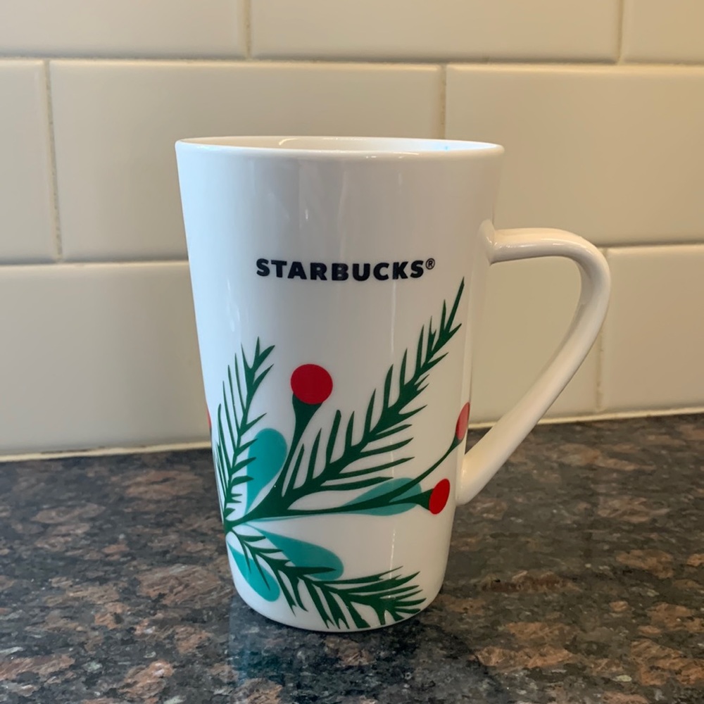 Starbucks 2020 White Green Red Christmas Holly 12 oz Coffee Mug cup
